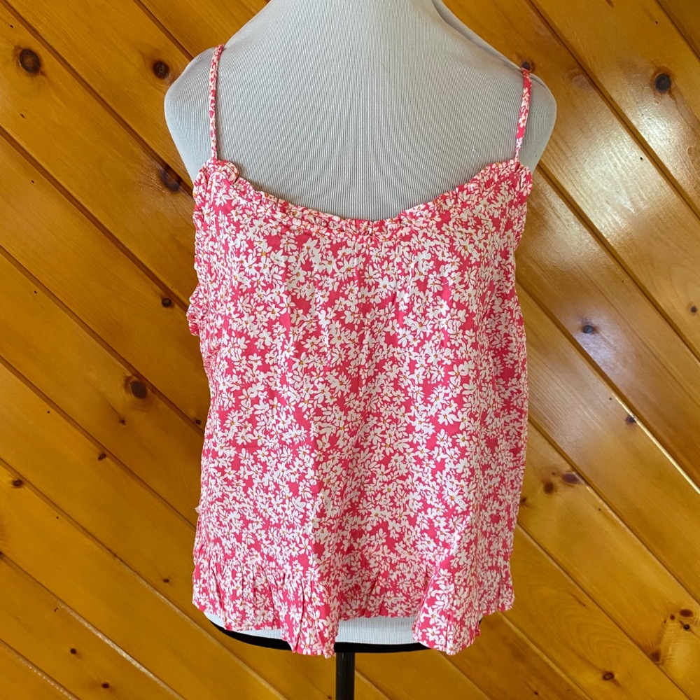 1.STATE Women's Pink White Daisy Floral Ruffle Cami Top Daisy L NWT